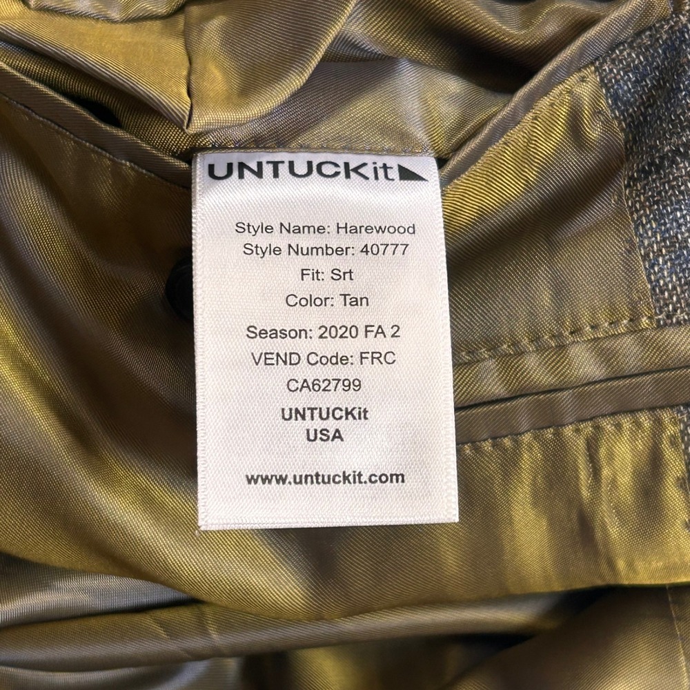 UNTUCKit Harewood Blazer Mens 42S Marzotto Super 110s Wool Plaid Tan Blue 40777 - Picture 8 of 10